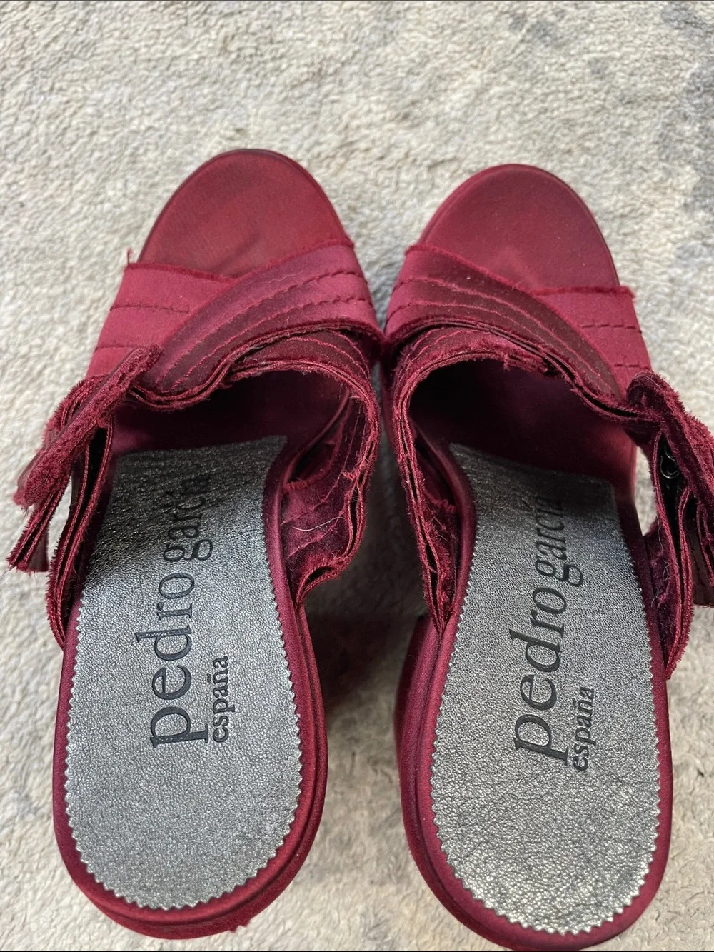 Pedro Garcia Tomasina Platform Sandal Mules Ruby Red Oxblood Satin Sz 36